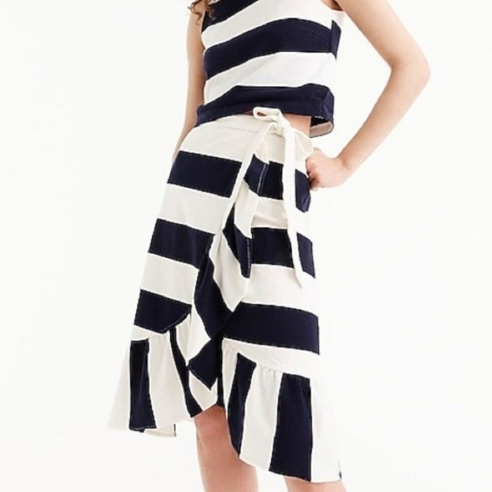 J. Crew Rugby Striped Knit Ruffled Midi Skirt NWT 100% Cotton Size P/S $90